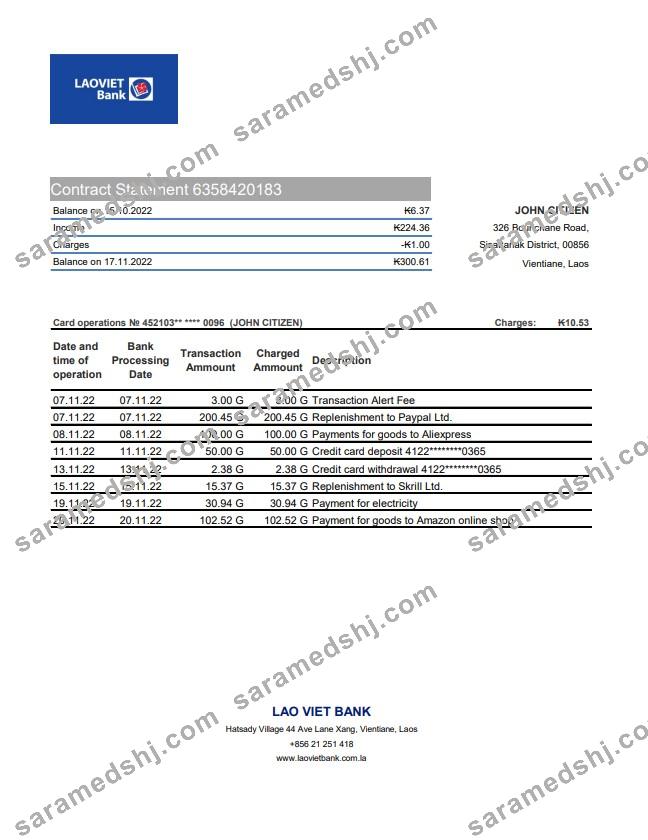 Laos Lao Viet Bank statement